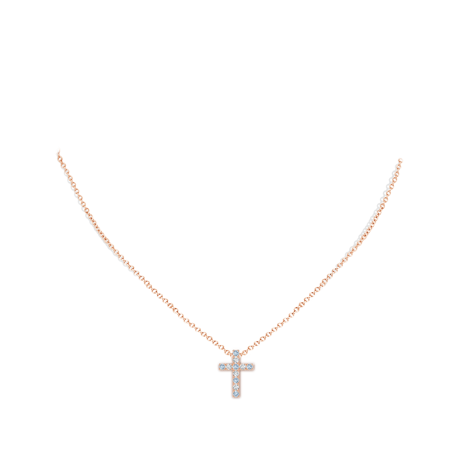 2mm A Flat Prong-Set Aquamarine and Diamond Cross Pendant in 9K Rose Gold pen