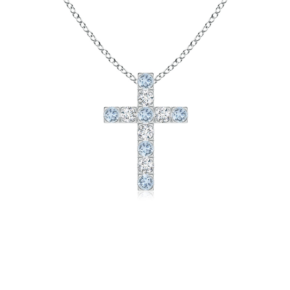 2mm A Flat Prong-Set Aquamarine and Diamond Cross Pendant in P950 Platinum 