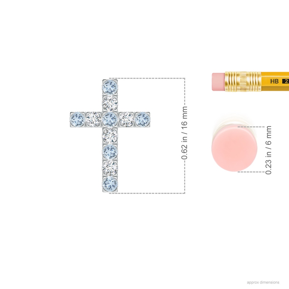 2mm A Flat Prong-Set Aquamarine and Diamond Cross Pendant in P950 Platinum ruler