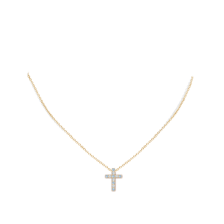 2mm A Flat Prong-Set Aquamarine and Diamond Cross Pendant in Yellow Gold pen