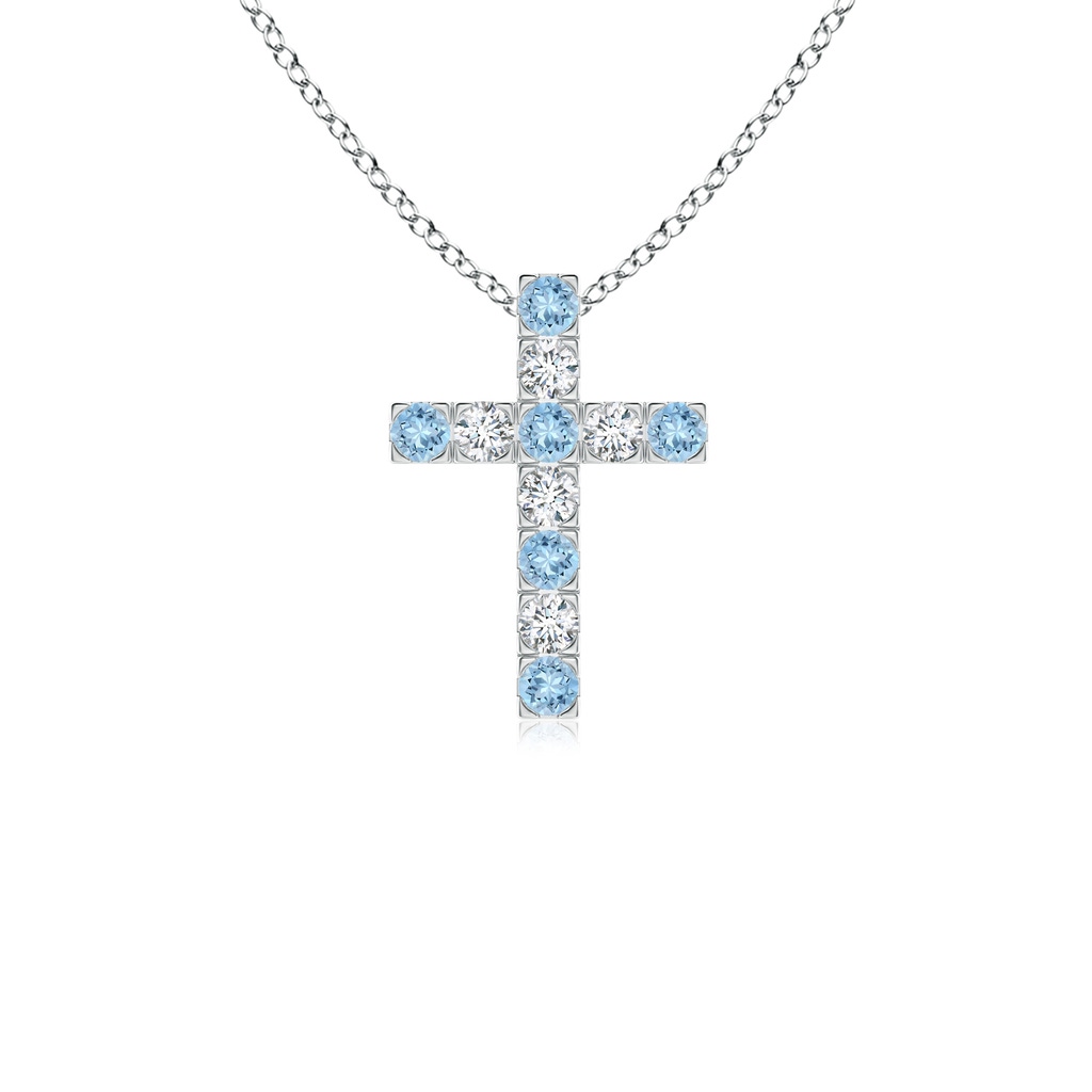 2mm AAA Flat Prong-Set Aquamarine and Diamond Cross Pendant in P950 Platinum