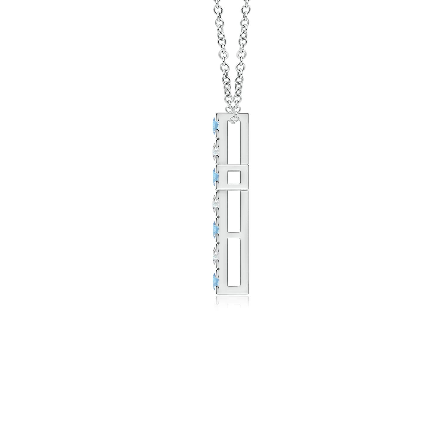 2mm AAA Flat Prong-Set Aquamarine and Diamond Cross Pendant in White Gold - side 3