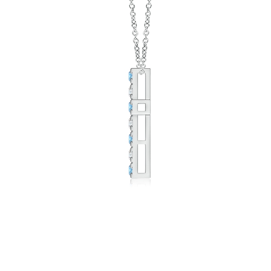 2mm AAAA Flat Prong-Set Aquamarine and Diamond Cross Pendant in White Gold side 199