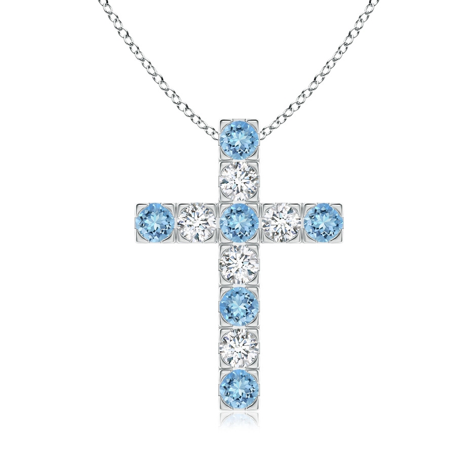 3mm AAAA Flat Prong-Set Aquamarine and Diamond Cross Pendant in P950 Platinum 