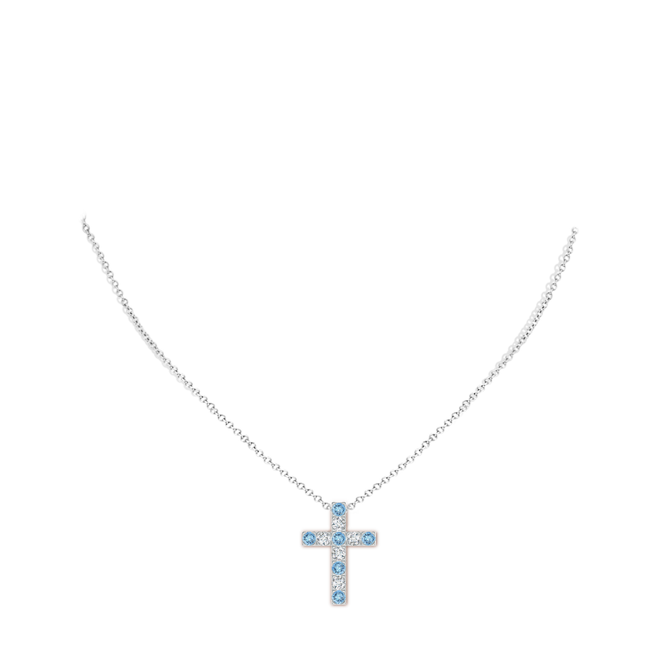 3mm AAAA Flat Prong-Set Aquamarine and Diamond Cross Pendant in P950 Platinum pen