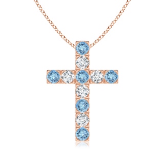 3mm AAAA Flat Prong-Set Aquamarine and Diamond Cross Pendant in Rose Gold