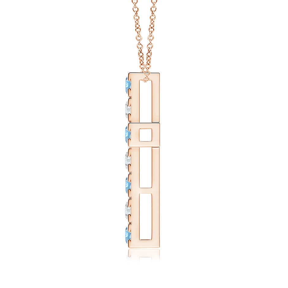 3mm AAAA Flat Prong-Set Aquamarine and Diamond Cross Pendant in Rose Gold side 199