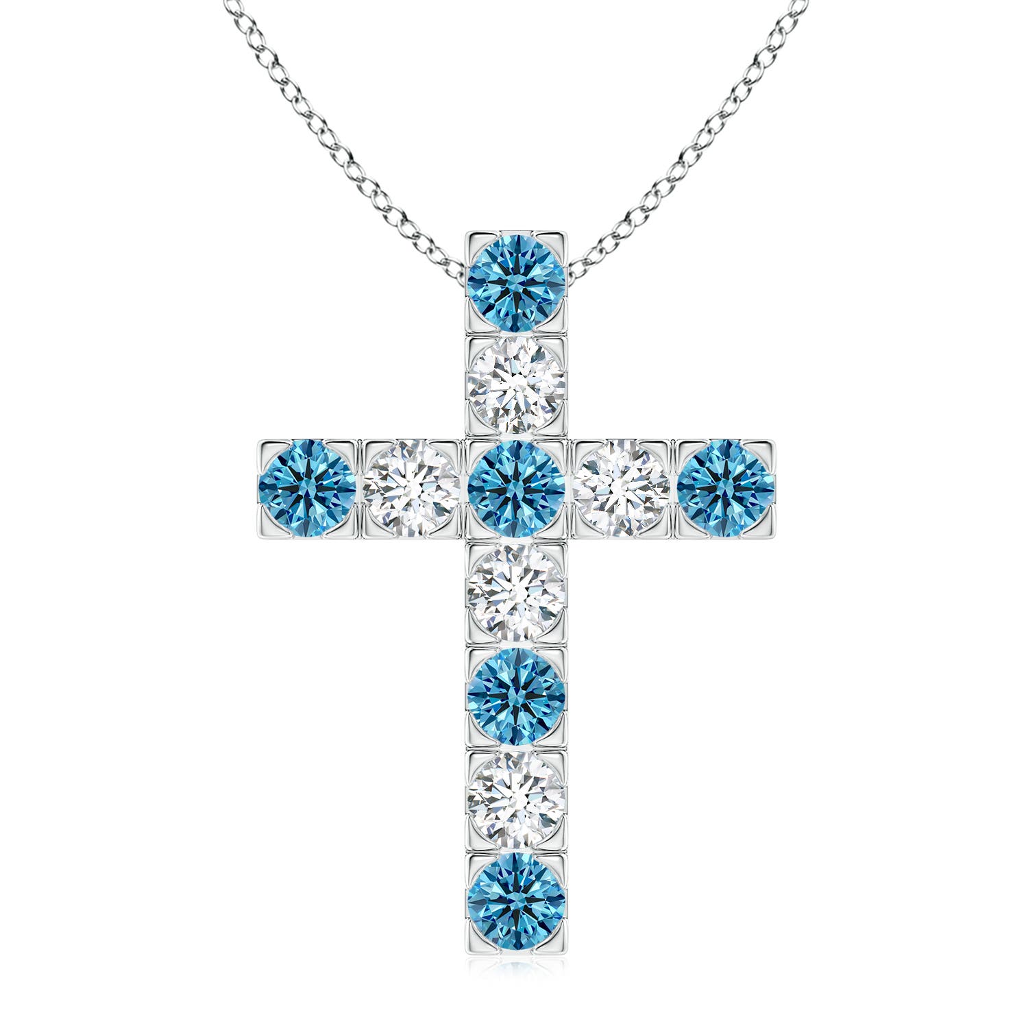 Angara 1.75 CTW Flat Prong-Set Fancy Intense Blue and White Diamond Cross Pendant in Platinum