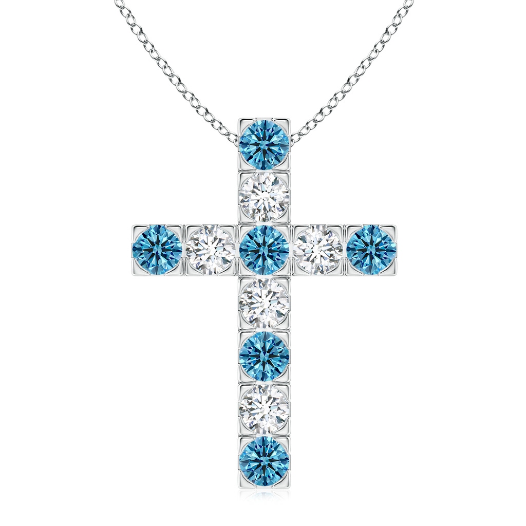 3.5mm AAAA Flat Prong-Set Fancy Intense Blue Diamond Cross Pendant in White Gold