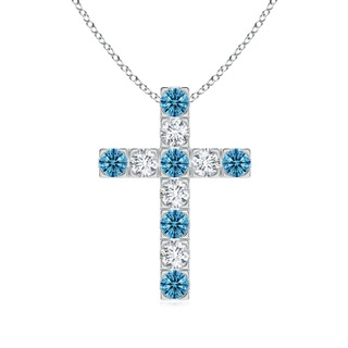 3mm AAAA Flat Prong-Set Fancy Intense Blue Diamond Cross Pendant in P950 Platinum