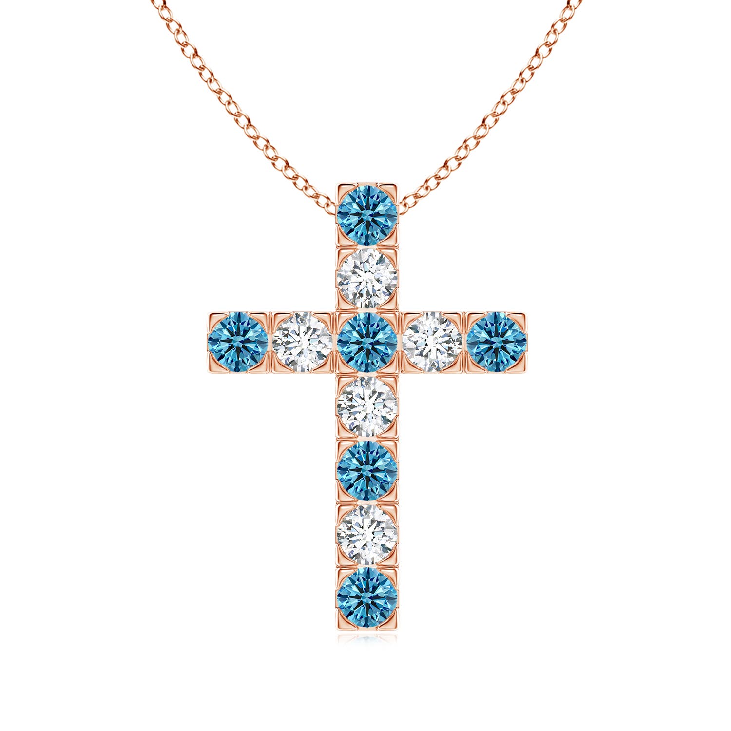 Angara 1.16 CTW Flat Prong-Set Fancy Intense Blue and White Diamond Cross Pendant in 14K Rose Gold