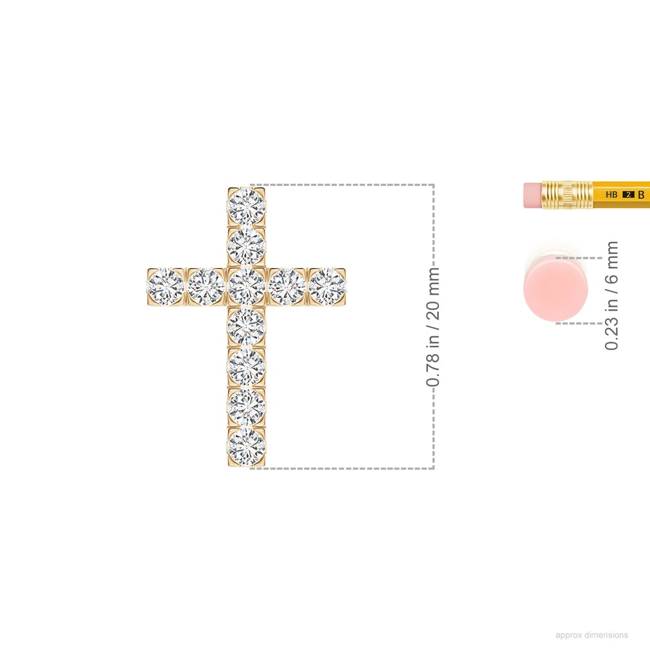 2.5mm HSI2 Flat Prong-Set Diamond Cross Pendant in Yellow Gold ruler