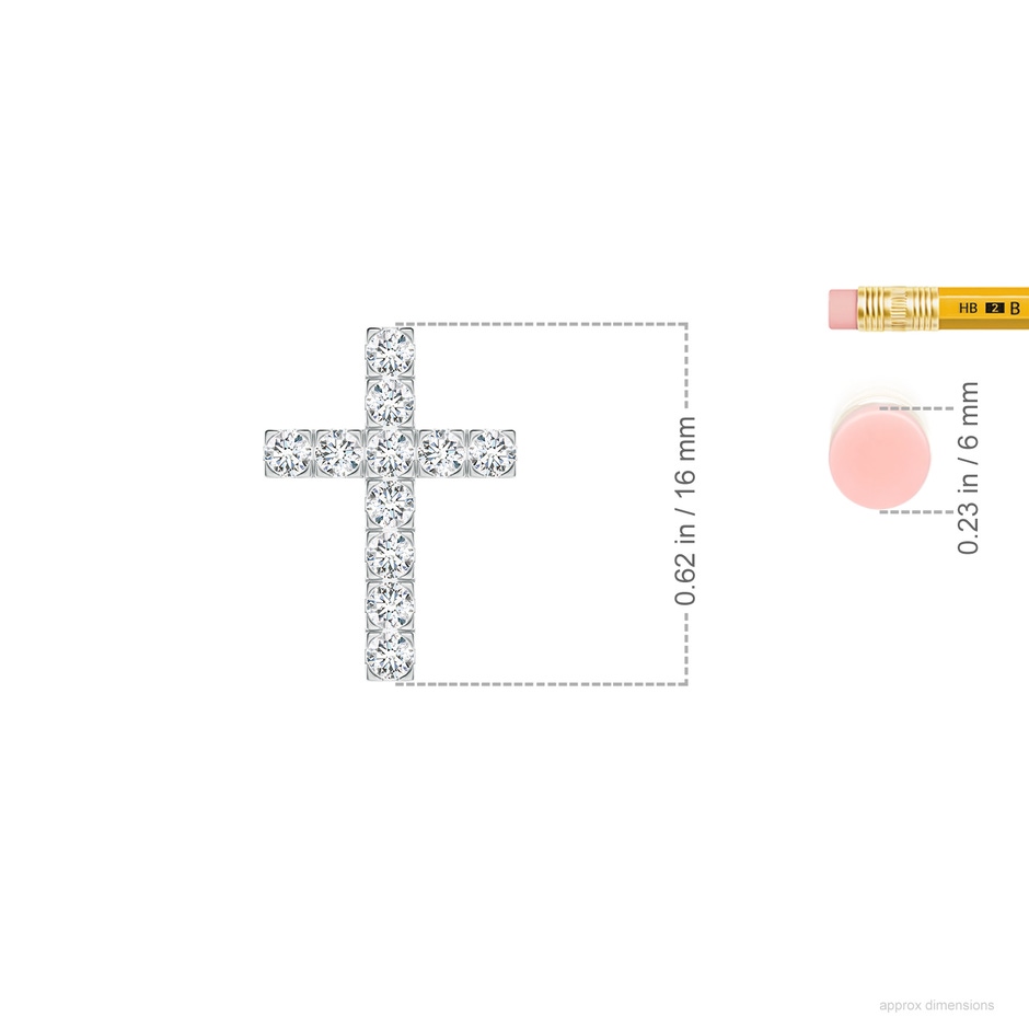2mm GVS2 Flat Prong-Set Diamond Cross Pendant in P950 Platinum ruler