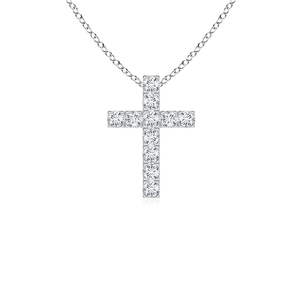 2mm GVS2 Flat Prong-Set Diamond Cross Pendant in White Gold