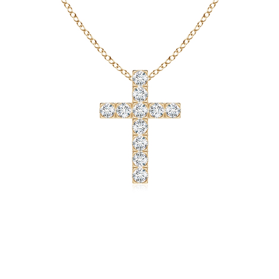 2mm GVS2 Flat Prong-Set Diamond Cross Pendant in Yellow Gold 