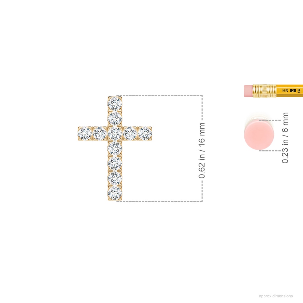2mm GVS2 Flat Prong-Set Diamond Cross Pendant in Yellow Gold ruler