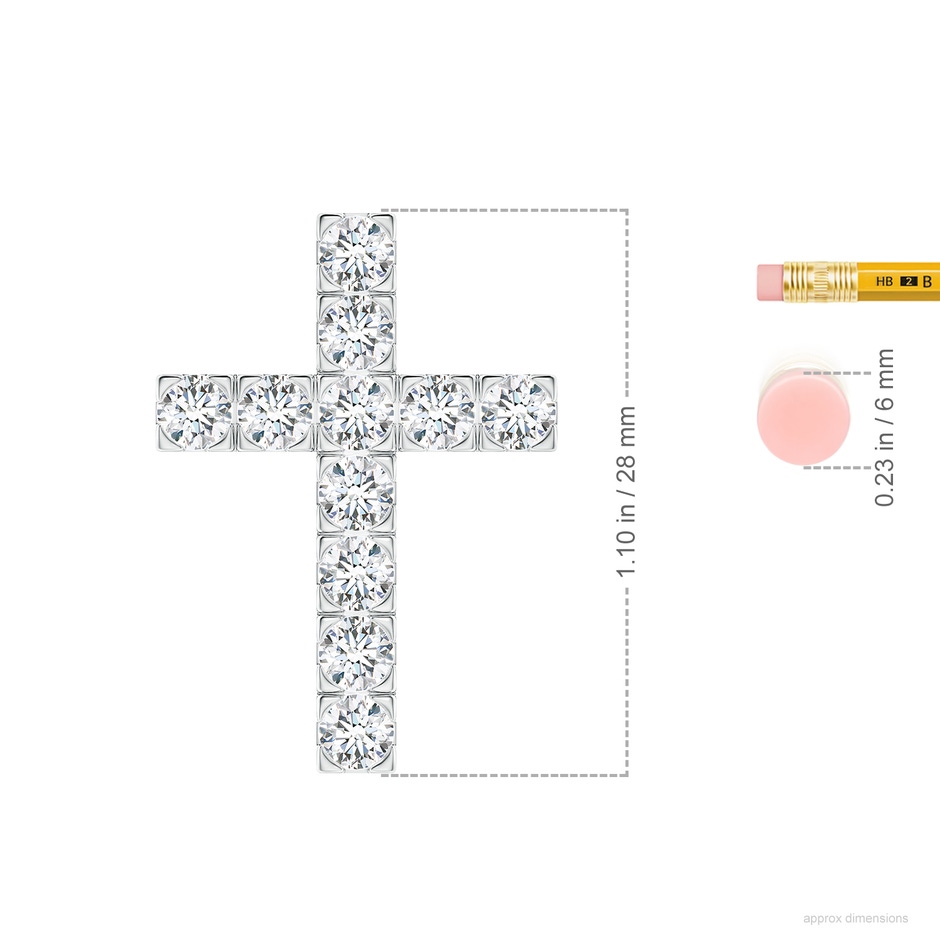 3.5mm GVS2 Flat Prong-Set Diamond Cross Pendant in P950 Platinum ruler