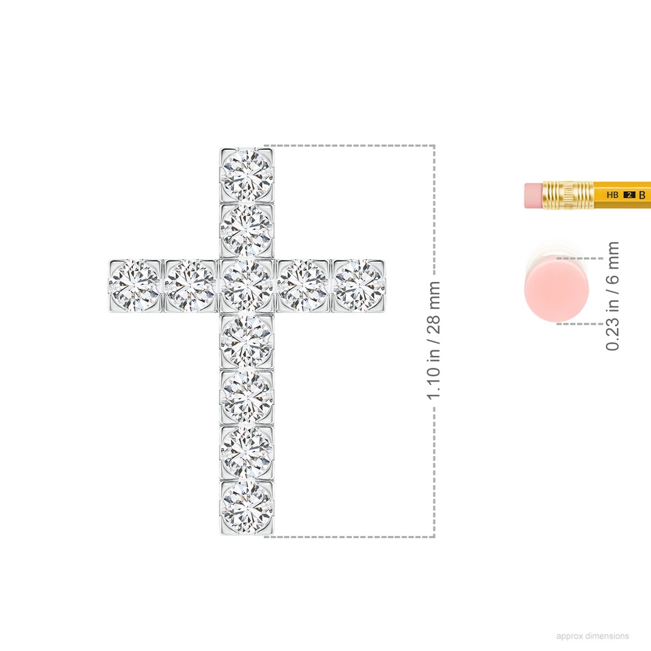 3.5mm HSI2 Flat Prong-Set Diamond Cross Pendant in White Gold ruler