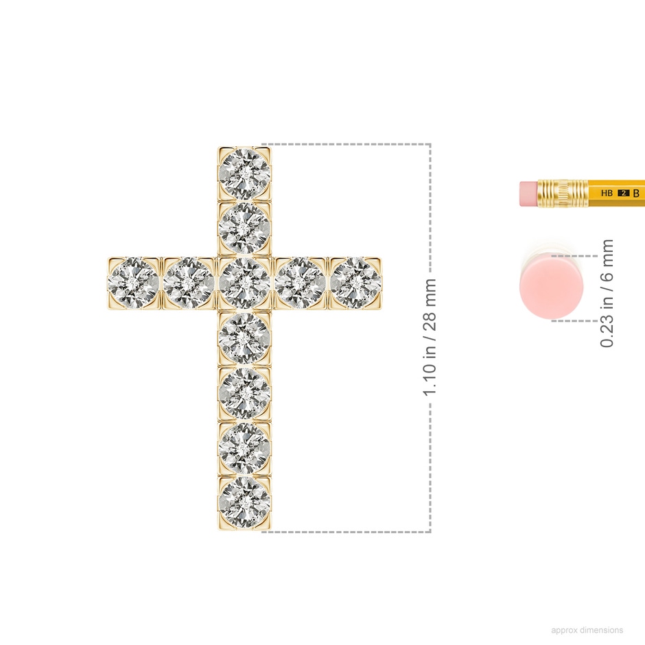 3.5mm KI3 Flat Prong-Set Diamond Cross Pendant in Yellow Gold ruler
