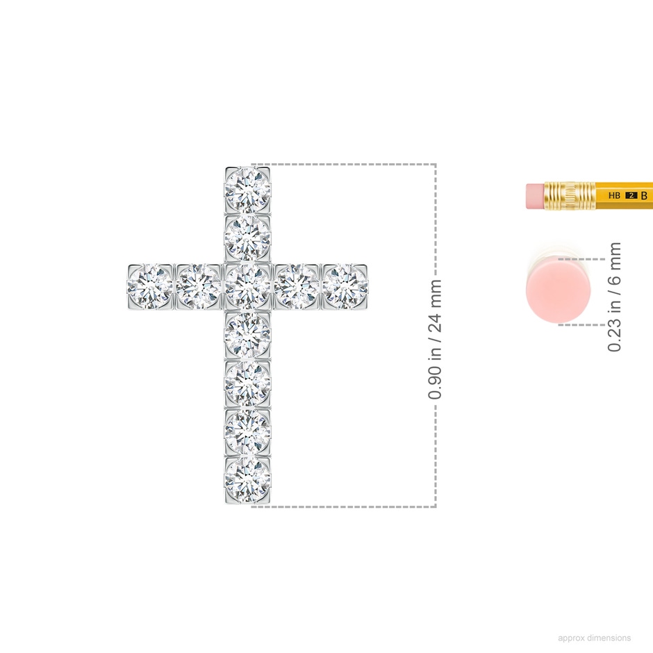 3mm GVS2 Flat Prong-Set Diamond Cross Pendant in P950 Platinum ruler