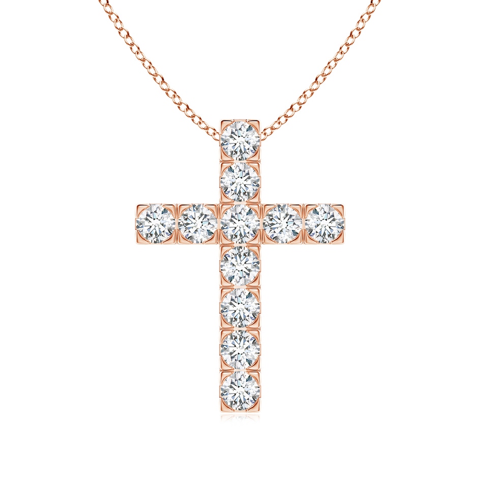 3mm GVS2 Flat Prong-Set Diamond Cross Pendant in Rose Gold 