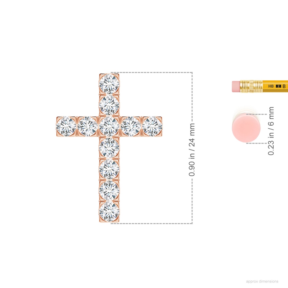 3mm GVS2 Flat Prong-Set Diamond Cross Pendant in Rose Gold ruler