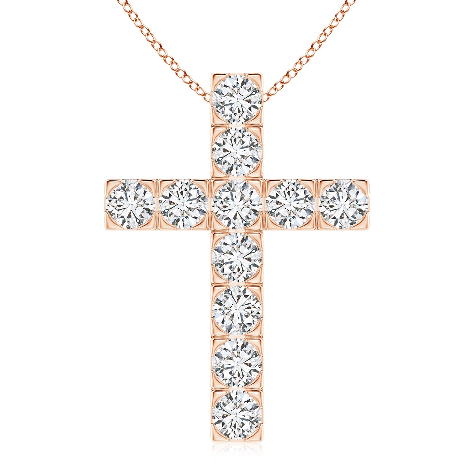 4.5mm HSI2 Flat Prong-Set Diamond Cross Pendant in Rose Gold