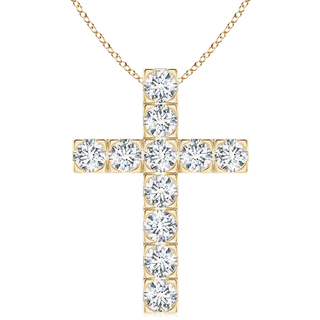 4mm GVS2 Flat Prong-Set Diamond Cross Pendant in Yellow Gold