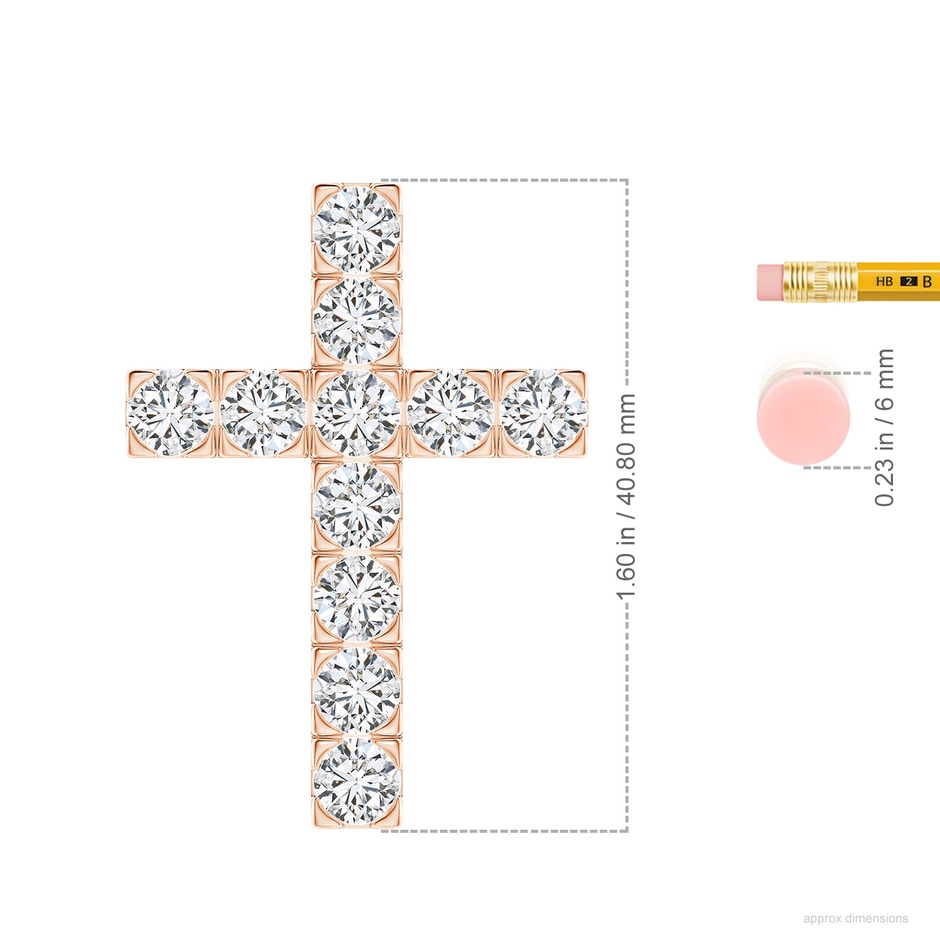 5.1mm HSI2 Flat Prong-Set Diamond Cross Pendant in Rose Gold ruler