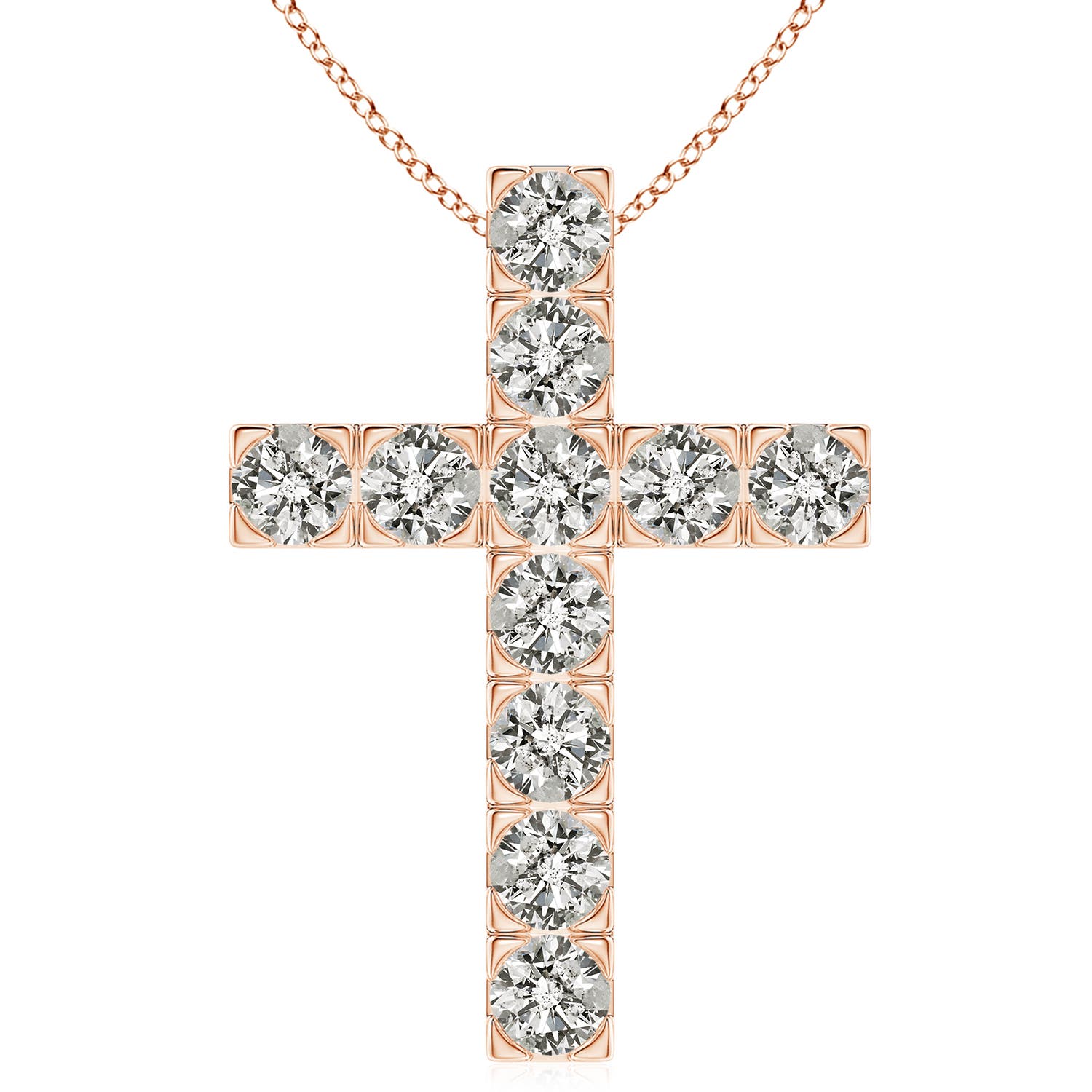 5.4mm KI3 Flat Prong-Set Diamond Cross Pendant in Rose Gold