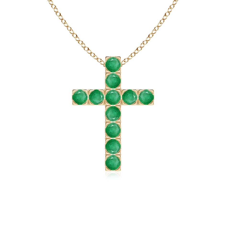 2.5mm A Flat Prong-Set Emerald Cross Pendant in Yellow Gold 