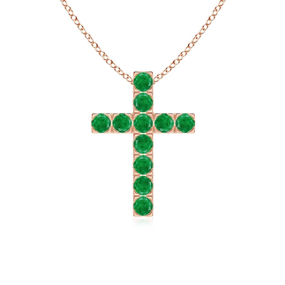 2.5mm AA Flat Prong-Set Emerald Cross Pendant in Rose Gold 
