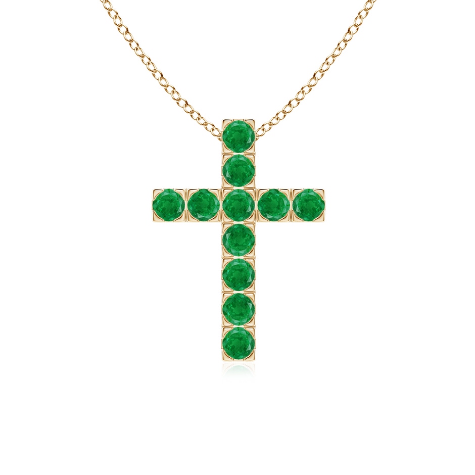 2.5mm AA Flat Prong-Set Emerald Cross Pendant in Yellow Gold 