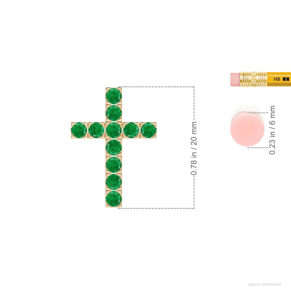 2.5mm AA Flat Prong-Set Emerald Cross Pendant in Yellow Gold ruler