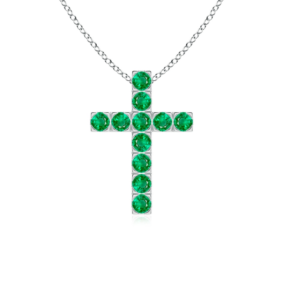 2.5mm AAA Flat Prong-Set Emerald Cross Pendant in White Gold 