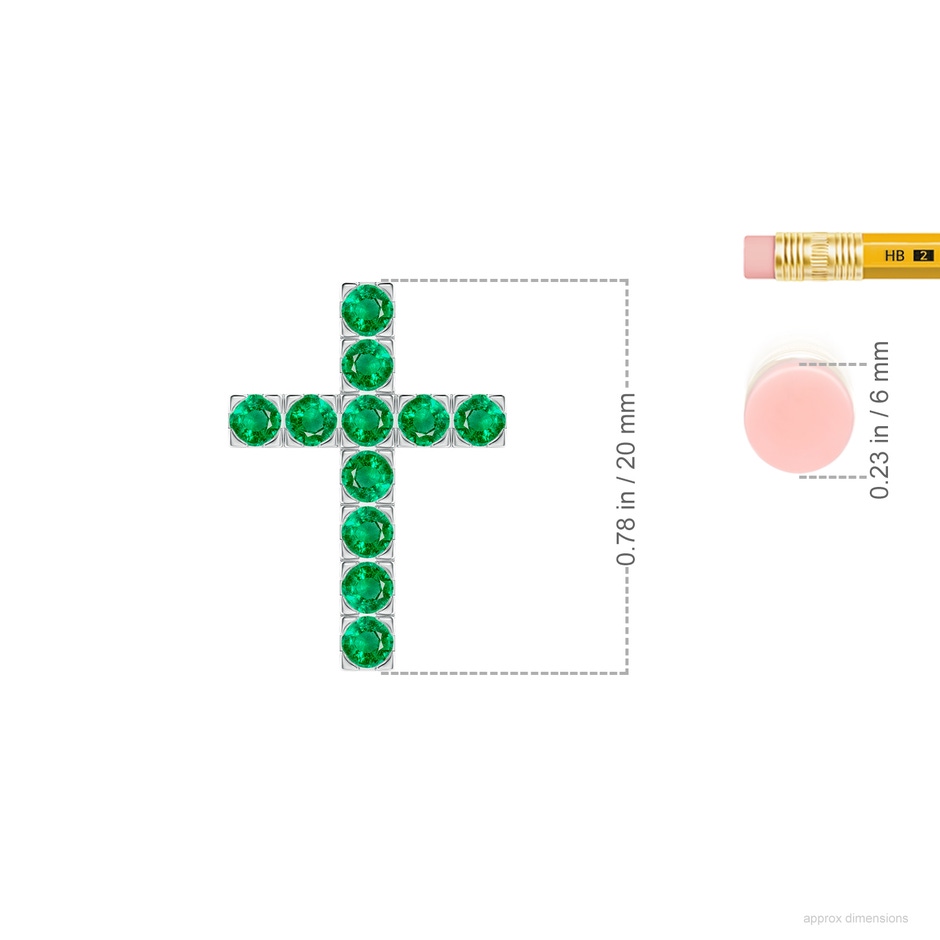 2.5mm AAA Flat Prong-Set Emerald Cross Pendant in White Gold ruler