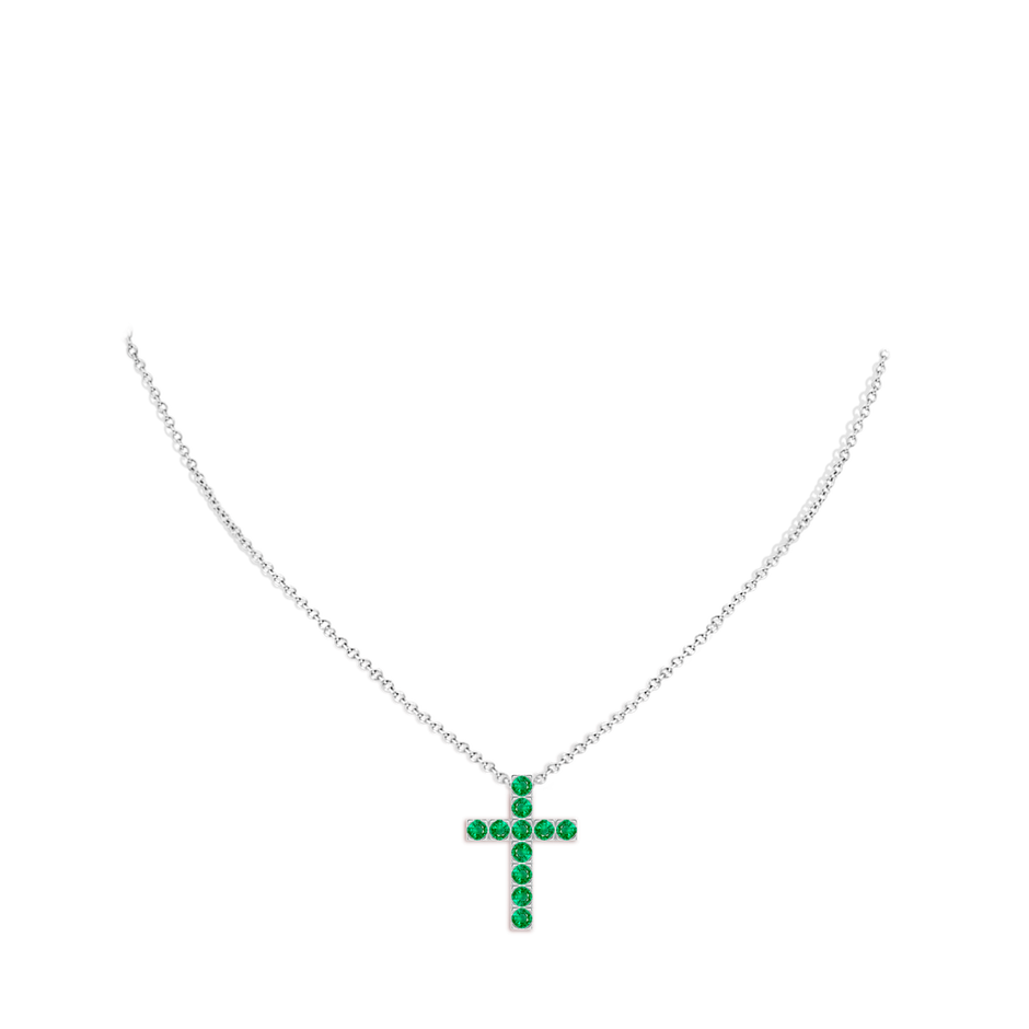 2.5mm AAA Flat Prong-Set Emerald Cross Pendant in White Gold pen