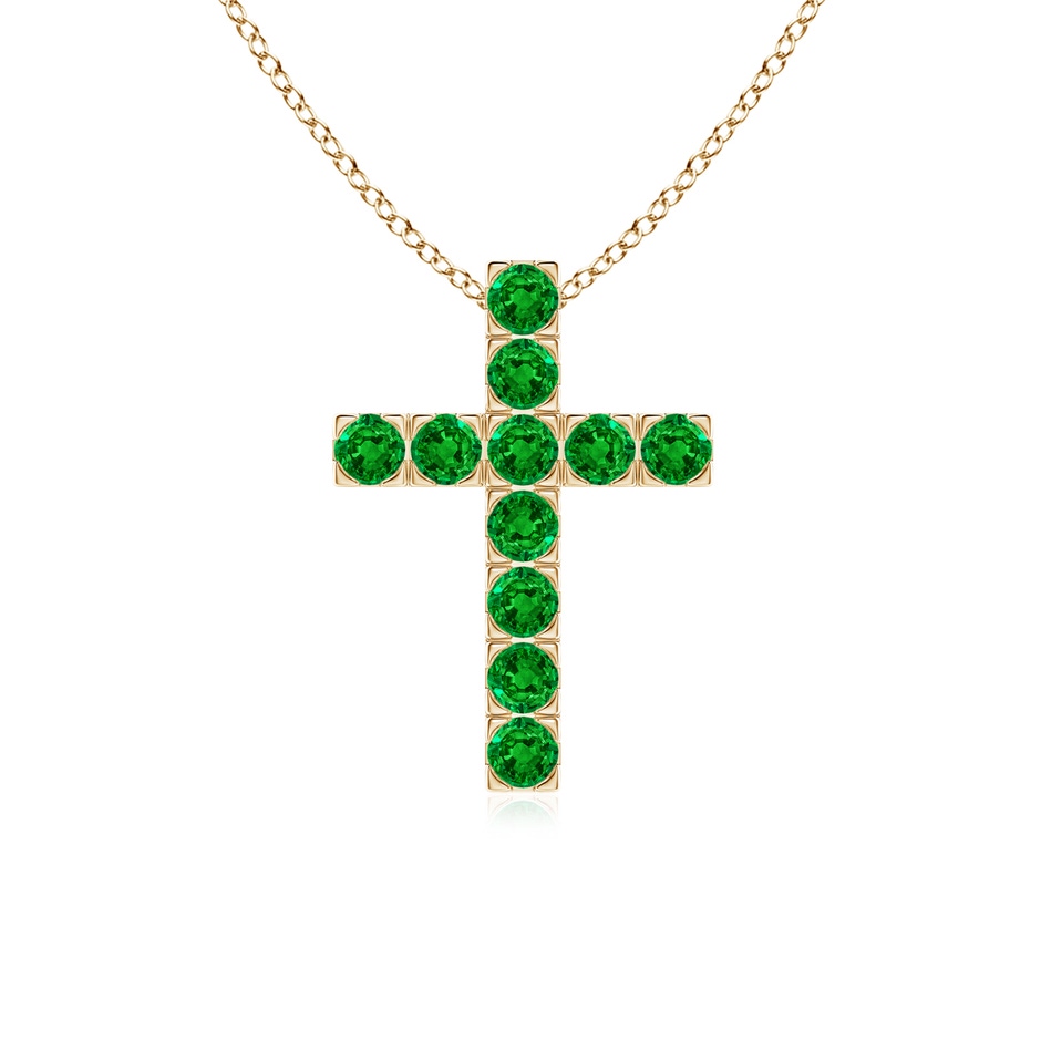 2.5mm AAAA Flat Prong-Set Emerald Cross Pendant in Yellow Gold 