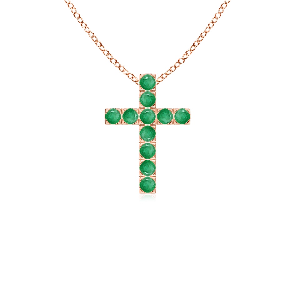 2mm A Flat Prong-Set Emerald Cross Pendant in Rose Gold 