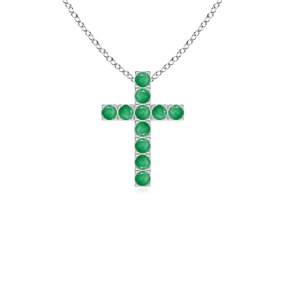 2mm A Flat Prong-Set Emerald Cross Pendant in White Gold 