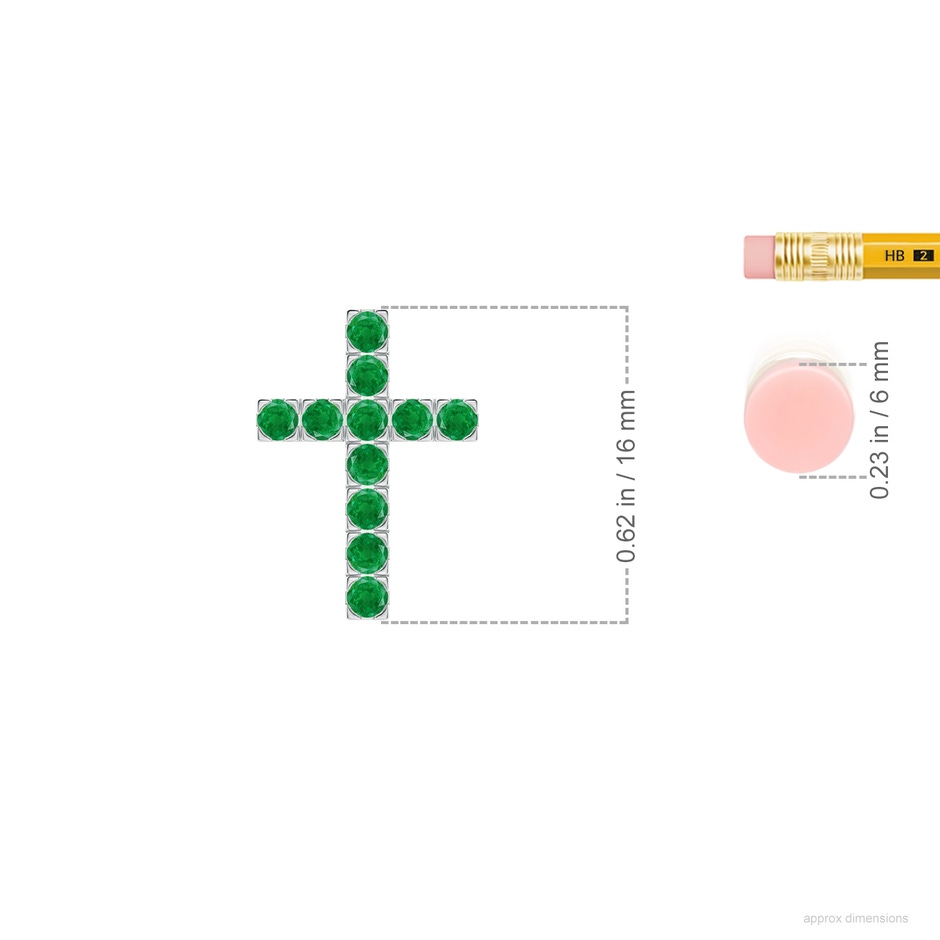 2mm AA Flat Prong-Set Emerald Cross Pendant in P950 Platinum ruler