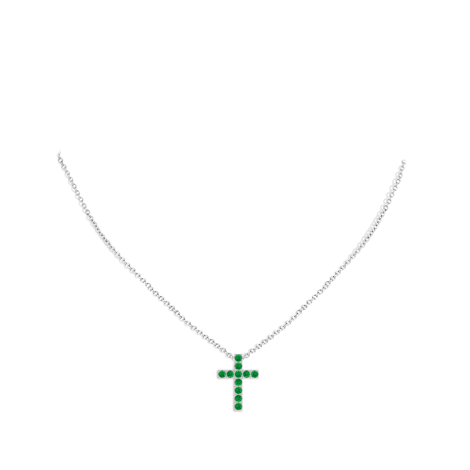 2mm AA Flat Prong-Set Emerald Cross Pendant in P950 Platinum pen