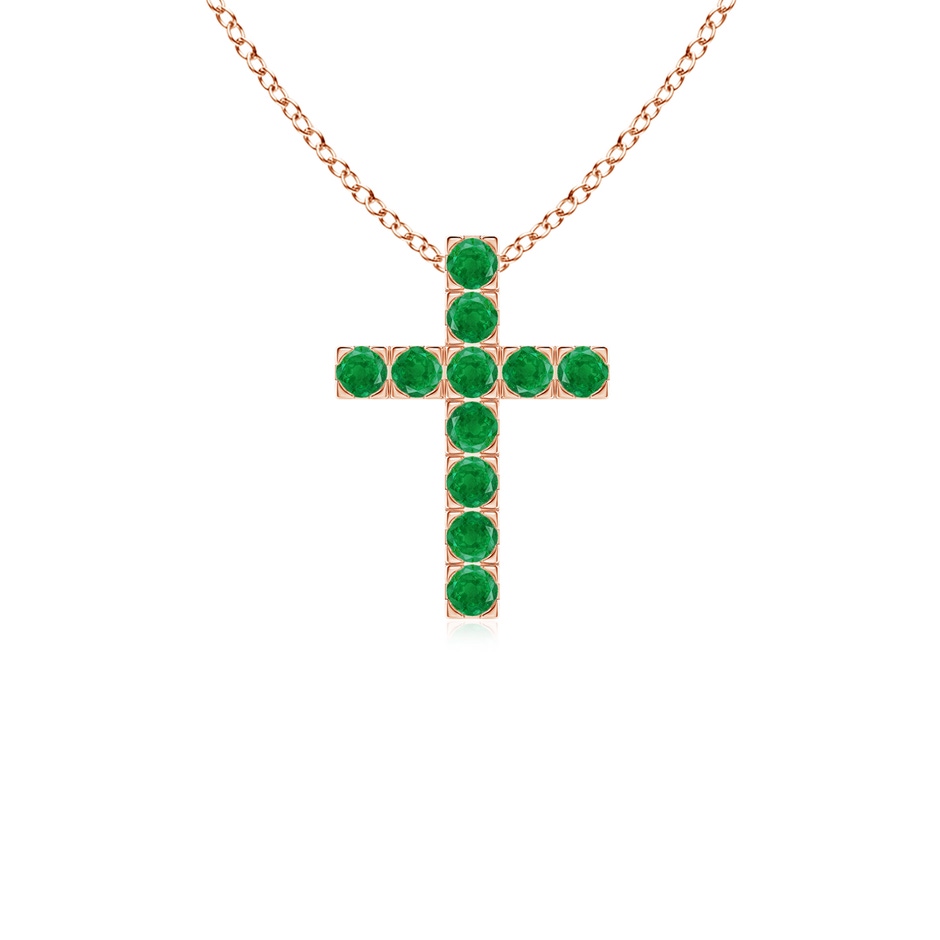 2mm AA Flat Prong-Set Emerald Cross Pendant in Rose Gold 