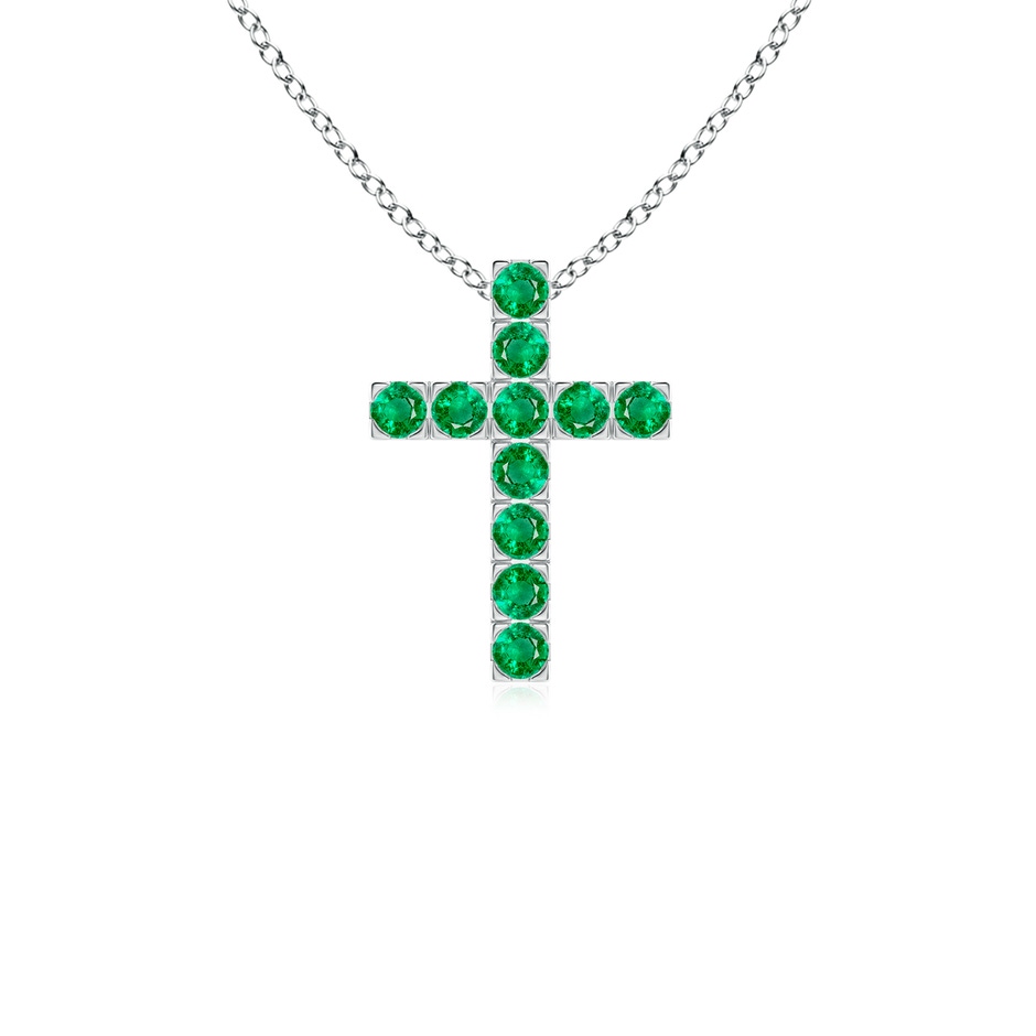 2mm AAA Flat Prong-Set Emerald Cross Pendant in S999 Silver 