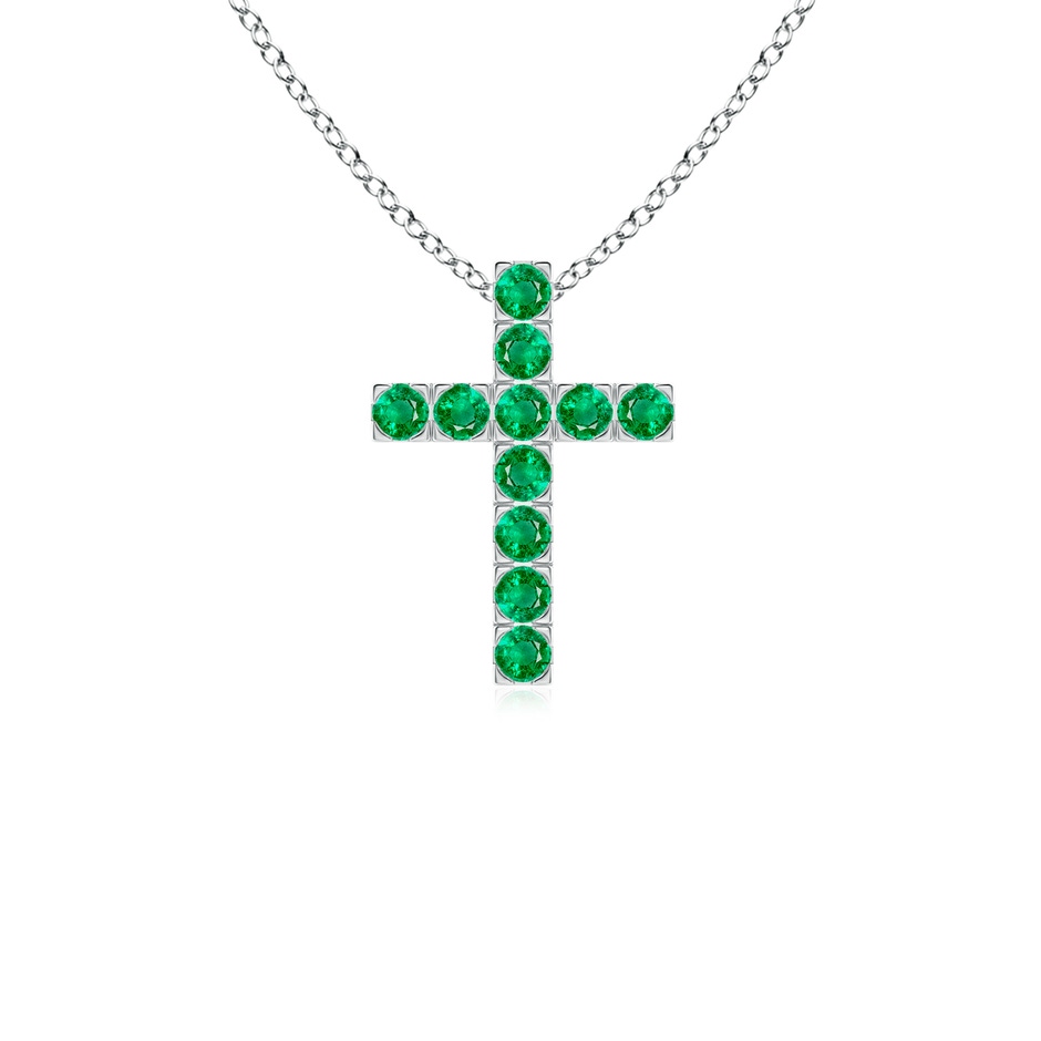 2mm AAA Flat Prong-Set Emerald Cross Pendant in White Gold 