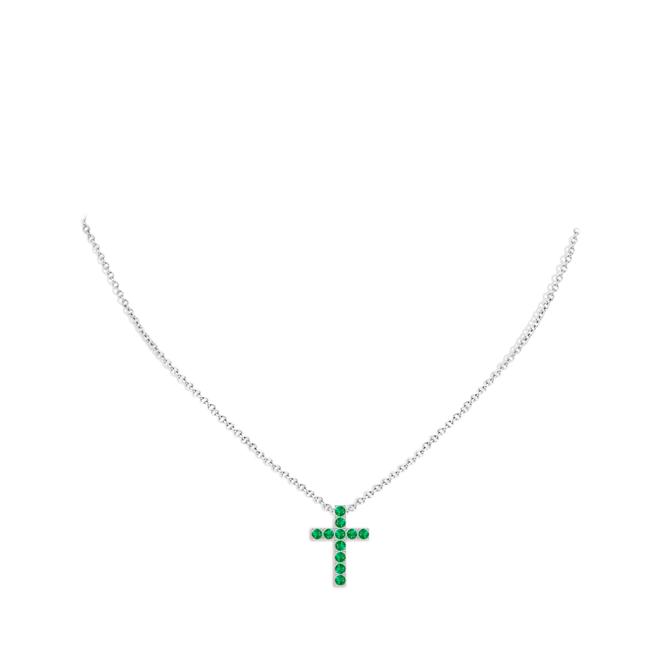 2mm AAA Flat Prong-Set Emerald Cross Pendant in White Gold pen