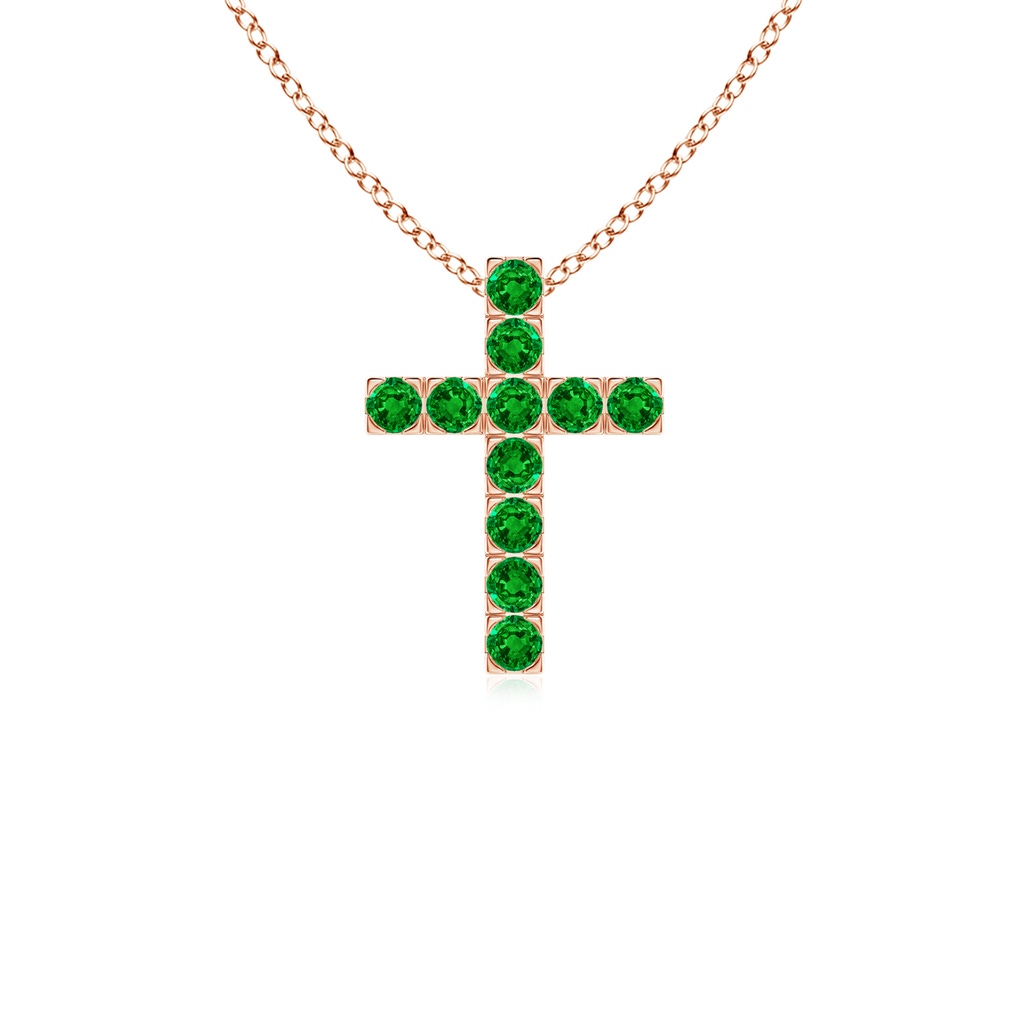 2mm AAAA Flat Prong-Set Emerald Cross Pendant in Rose Gold