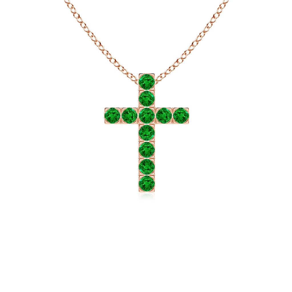 2mm AAAA Flat Prong-Set Emerald Cross Pendant in Rose Gold