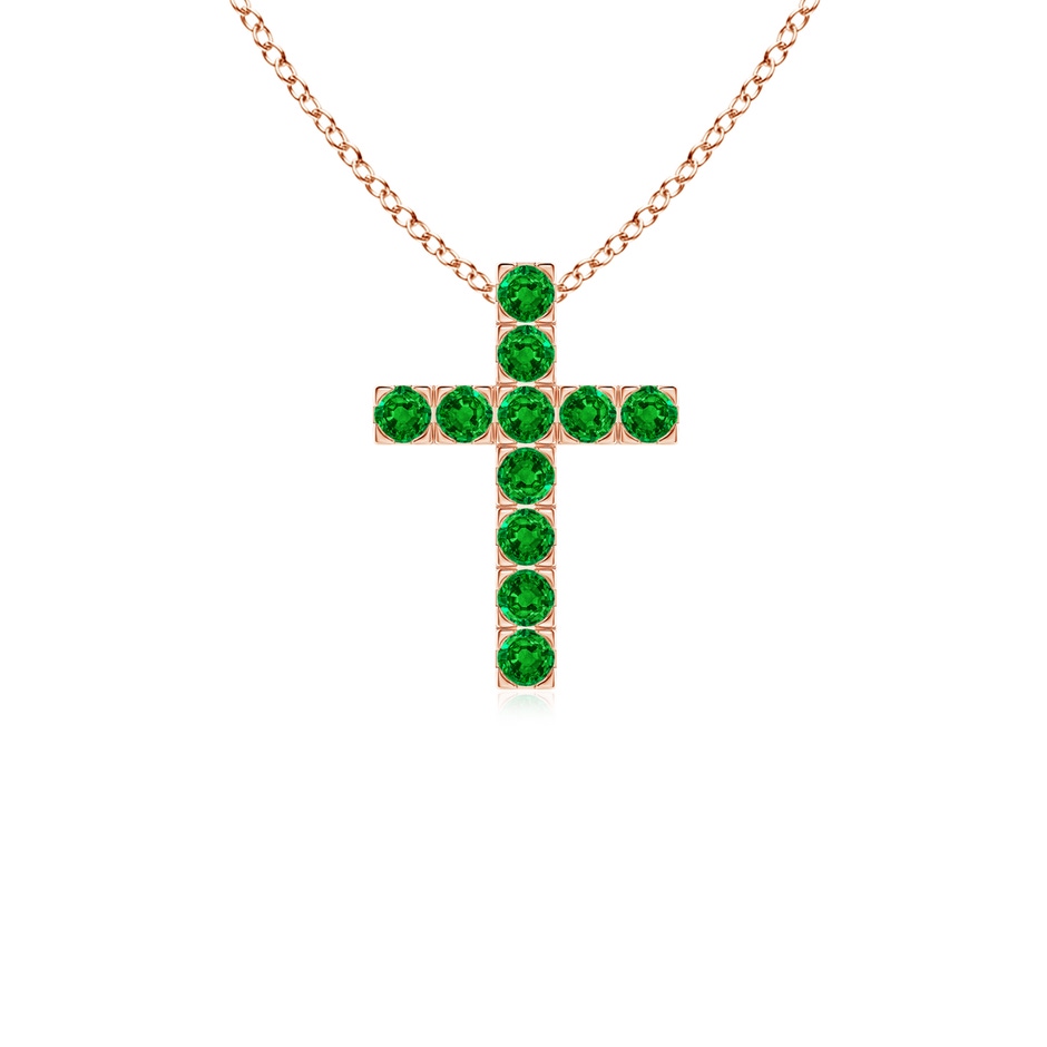 2mm AAAA Flat Prong-Set Emerald Cross Pendant in Rose Gold 