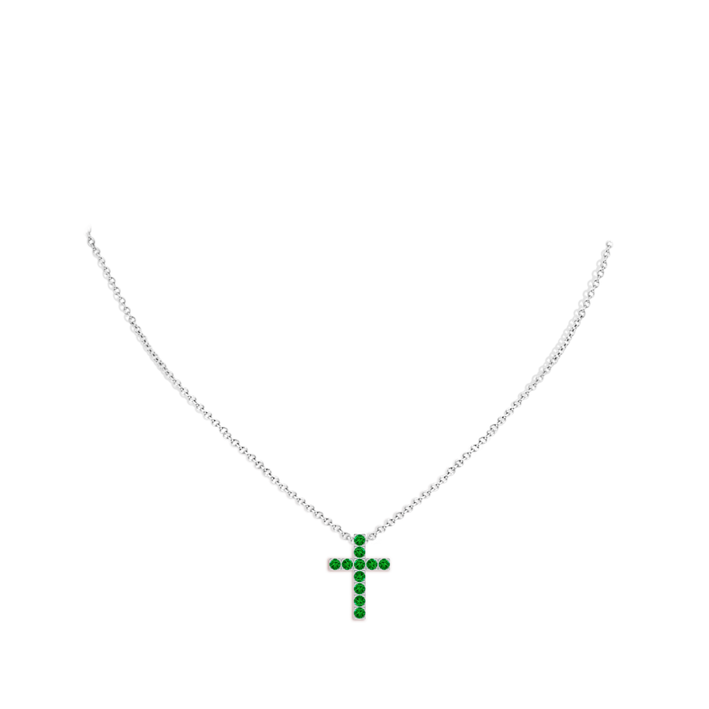 2mm AAAA Flat Prong-Set Emerald Cross Pendant in S999 Silver pen